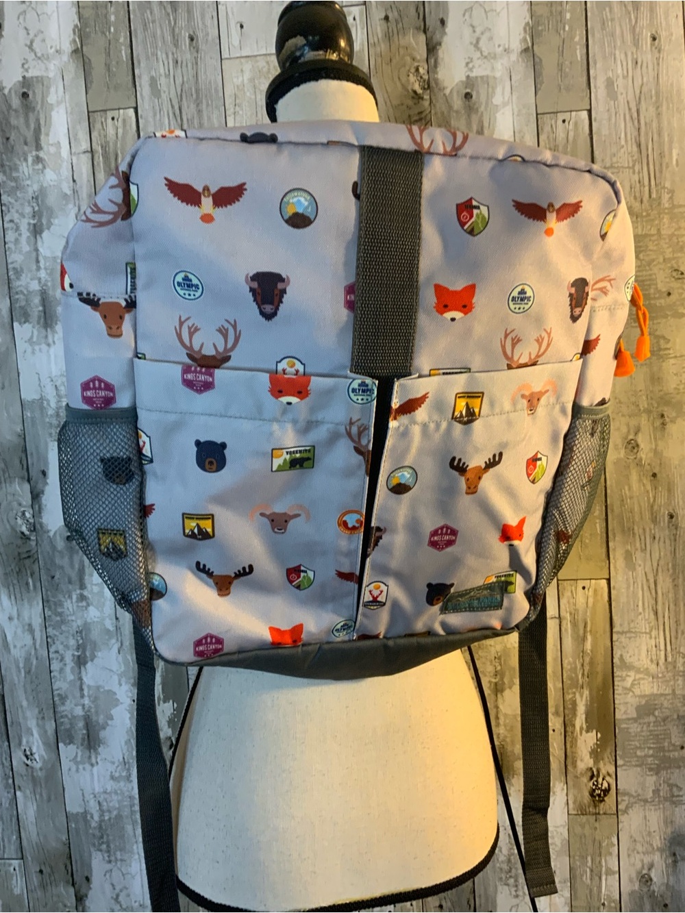 Unk Light Gray Kids' Animal Patch Backpack with Orange Accents